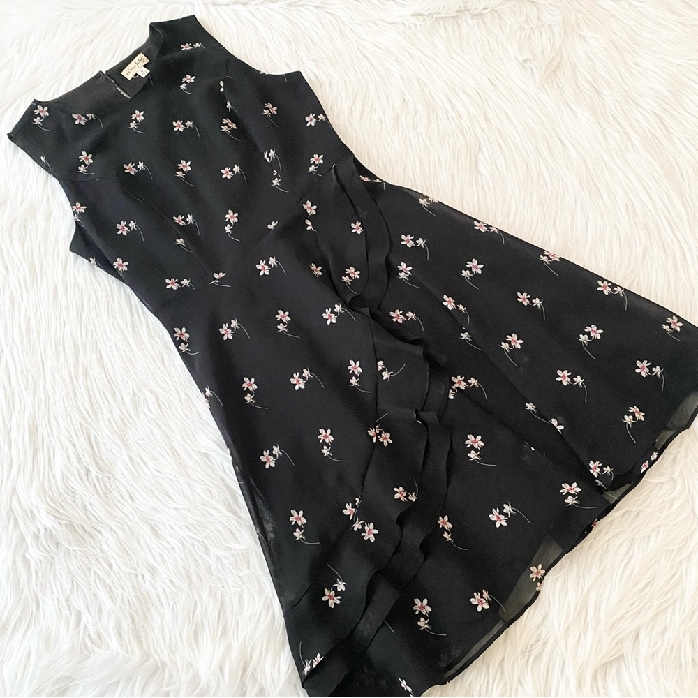 Maison Jules Black Floral Ruffle-Aline Dress